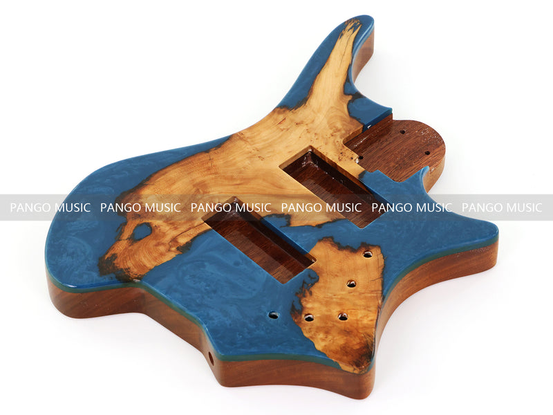 One-of-a-Kind Burl Wood Veneer Epoxy Resin 5 String Headless Electric Bass Guitar Body (H5B-010)