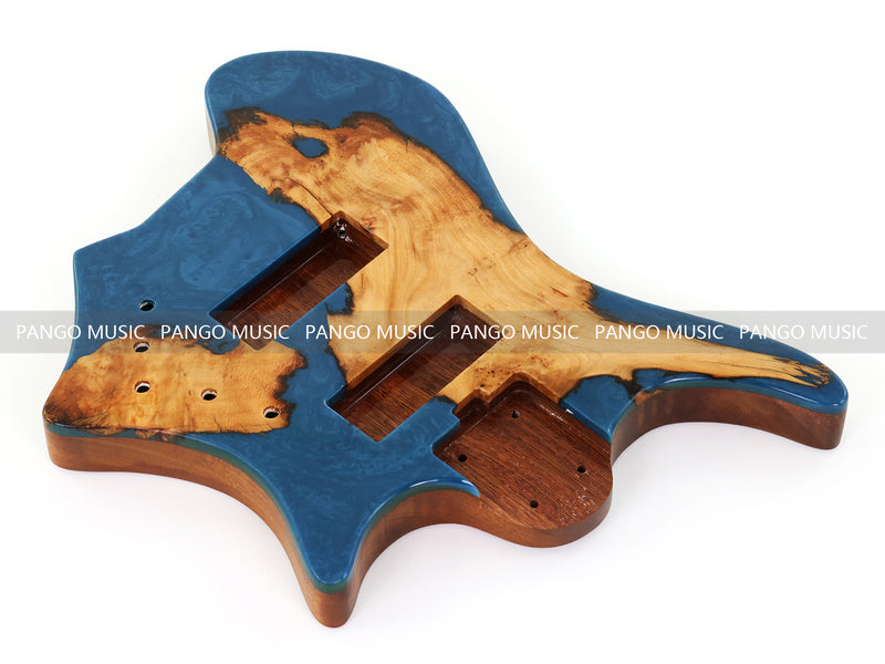 One-of-a-Kind Burl Wood Veneer Epoxy Resin 5 String Headless Electric Bass Guitar Body (H5B-010)