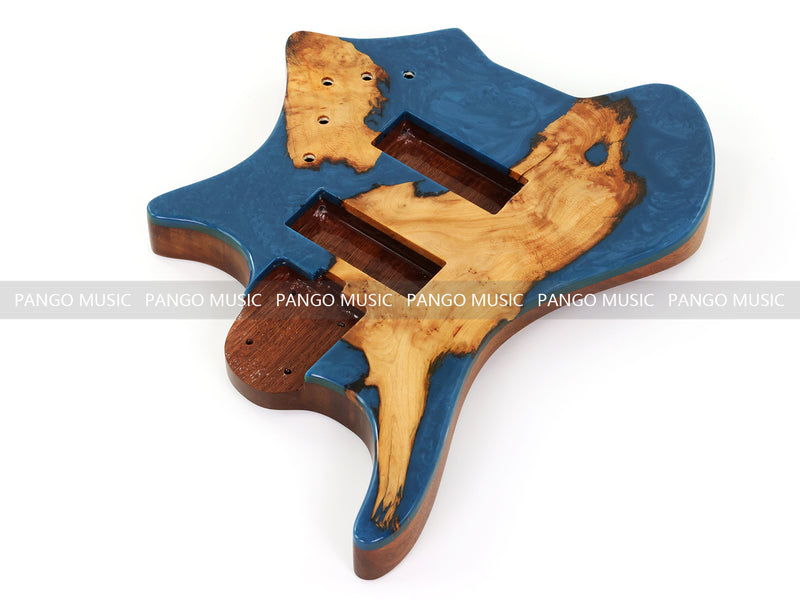 One-of-a-Kind Burl Wood Veneer Epoxy Resin 5 String Headless Electric Bass Guitar Body (H5B-010)