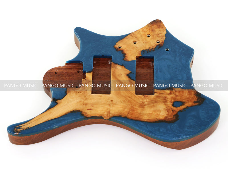 One-of-a-Kind Burl Wood Veneer Epoxy Resin 5 String Headless Electric Bass Guitar Body (H5B-010)