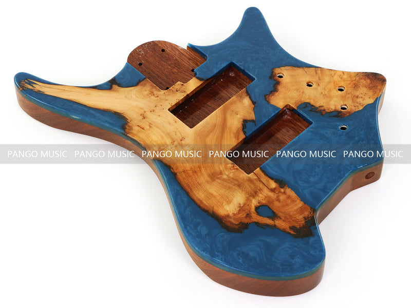 One-of-a-Kind Burl Wood Veneer Epoxy Resin 5 String Headless Electric Bass Guitar Body (H5B-010)