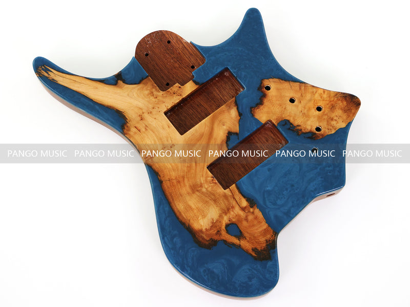 One-of-a-Kind Burl Wood Veneer Epoxy Resin 5 String Headless Electric Bass Guitar Body (H5B-010)