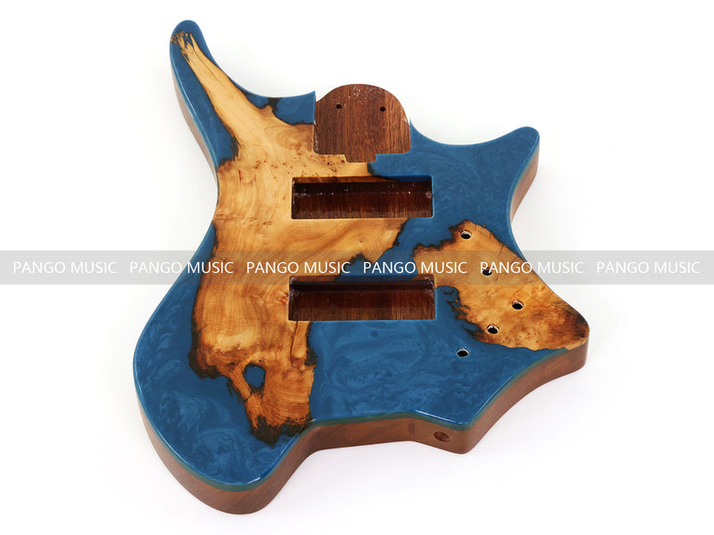 One-of-a-Kind Burl Wood Veneer Epoxy Resin 5 String Headless Electric Bass Guitar Body (H5B-010)