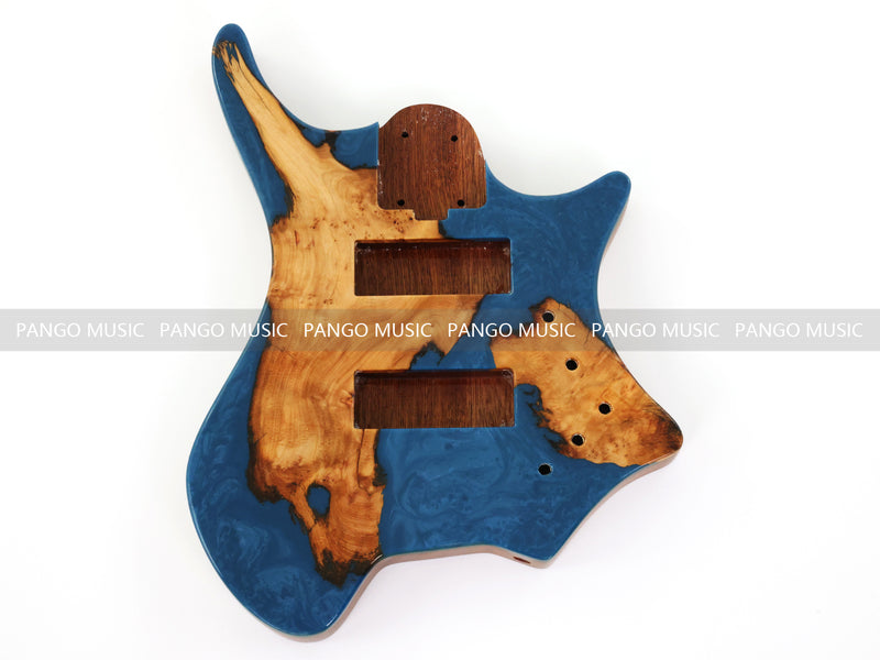 One-of-a-Kind Burl Wood Veneer Epoxy Resin 5 String Headless Electric Bass Guitar Body (H5B-010)