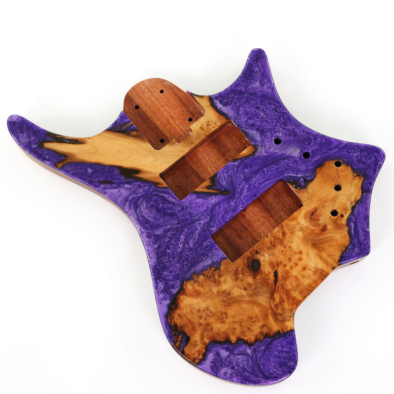 One-of-a-Kind Burl Wood Veneer Epoxy Resin 5 String Headless Electric Bass Guitar Body (H5B-011)
