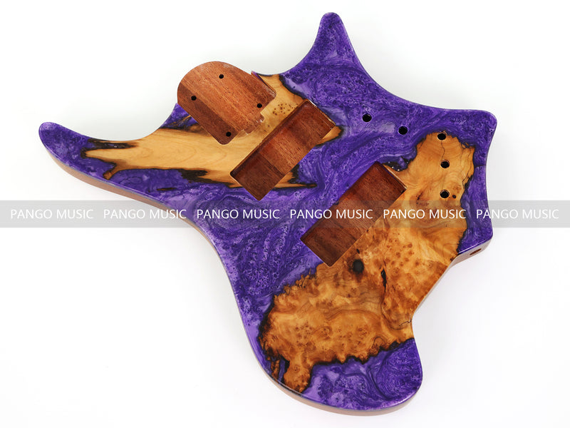 One-of-a-Kind Burl Wood Veneer Epoxy Resin 5 String Headless Electric Bass Guitar Body (H5B-011)