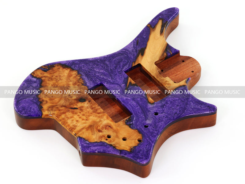 One-of-a-Kind Burl Wood Veneer Epoxy Resin 5 String Headless Electric Bass Guitar Body (H5B-011)