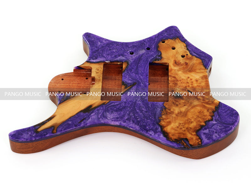 One-of-a-Kind Burl Wood Veneer Epoxy Resin 5 String Headless Electric Bass Guitar Body (H5B-011)