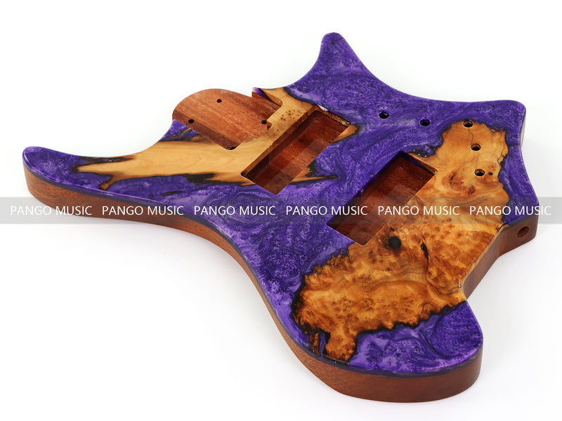 One-of-a-Kind Burl Wood Veneer Epoxy Resin 5 String Headless Electric Bass Guitar Body (H5B-011)