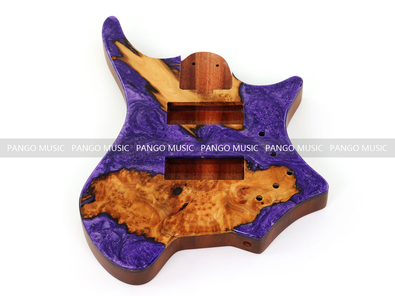 One-of-a-Kind Burl Wood Veneer Epoxy Resin 5 String Headless Electric Bass Guitar Body (H5B-011)