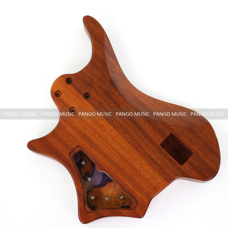 One-of-a-Kind Burl Wood Veneer Epoxy Resin 5 String Headless Electric Bass Guitar Body (H5B-011)