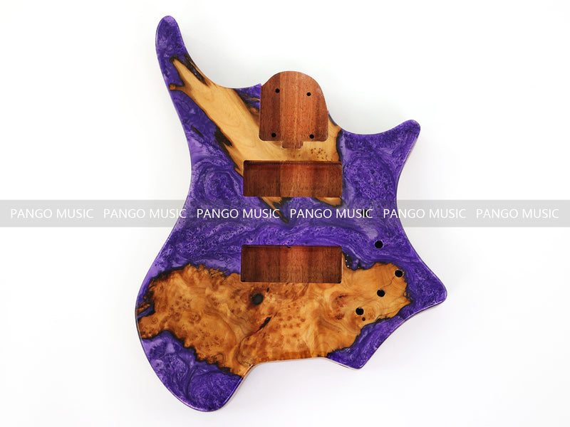 One-of-a-Kind Burl Wood Veneer Epoxy Resin 5 String Headless Electric Bass Guitar Body (H5B-011)