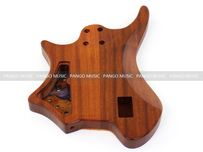 One-of-a-Kind Burl Wood Veneer Epoxy Resin 5 String Headless Electric Bass Guitar Body (H5B-011)