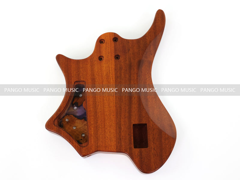 One-of-a-Kind Burl Wood Veneer Epoxy Resin 5 String Headless Electric Bass Guitar Body (H5B-011)