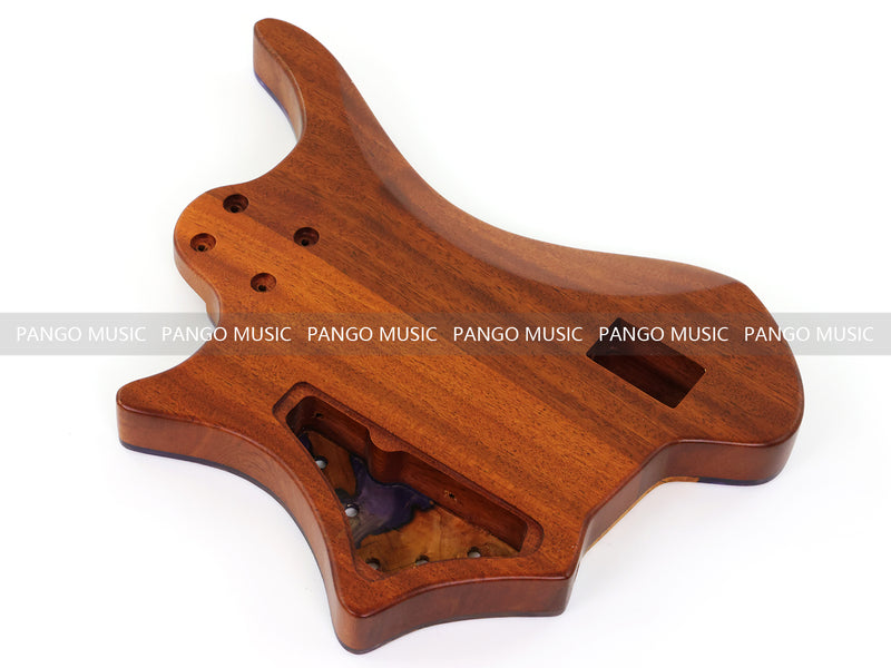 One-of-a-Kind Burl Wood Veneer Epoxy Resin 5 String Headless Electric Bass Guitar Body (H5B-011)