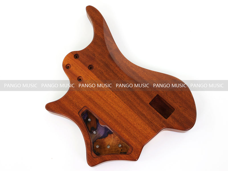 One-of-a-Kind Burl Wood Veneer Epoxy Resin 5 String Headless Electric Bass Guitar Body (H5B-011)