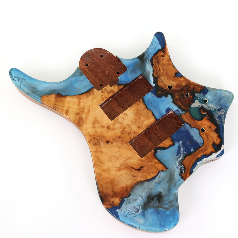 One-of-a-Kind Burl Wood Veneer Epoxy Resin 5 String Headless Electric Bass Guitar Body (H5B-012)