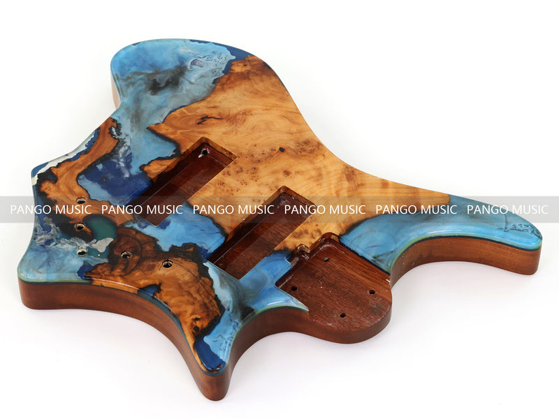 One-of-a-Kind Burl Wood Veneer Epoxy Resin 5 String Headless Electric Bass Guitar Body (H5B-012)
