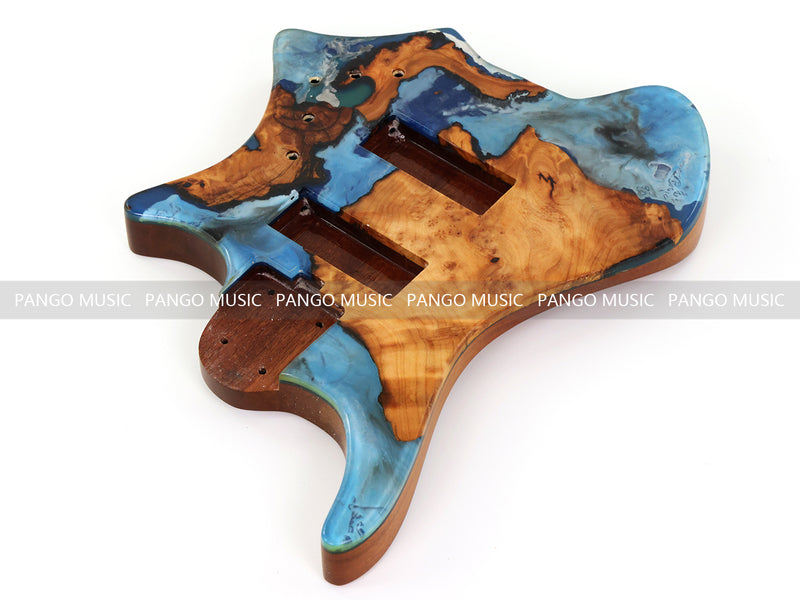 One-of-a-Kind Burl Wood Veneer Epoxy Resin 5 String Headless Electric Bass Guitar Body (H5B-012)