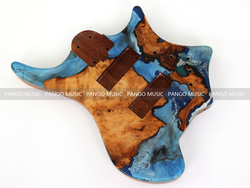 One-of-a-Kind Burl Wood Veneer Epoxy Resin 5 String Headless Electric Bass Guitar Body (H5B-012)