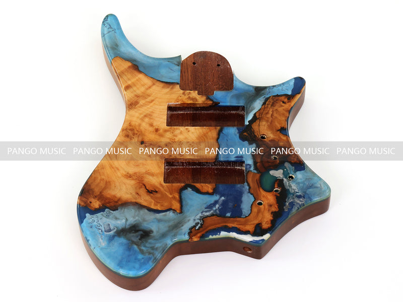 One-of-a-Kind Burl Wood Veneer Epoxy Resin 5 String Headless Electric Bass Guitar Body (H5B-012)