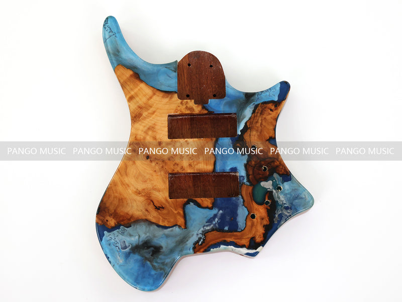 One-of-a-Kind Burl Wood Veneer Epoxy Resin 5 String Headless Electric Bass Guitar Body (H5B-012)