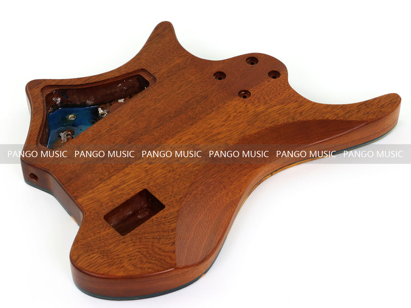 One-of-a-Kind Burl Wood Veneer Epoxy Resin 5 String Headless Electric Bass Guitar Body (H5B-012)