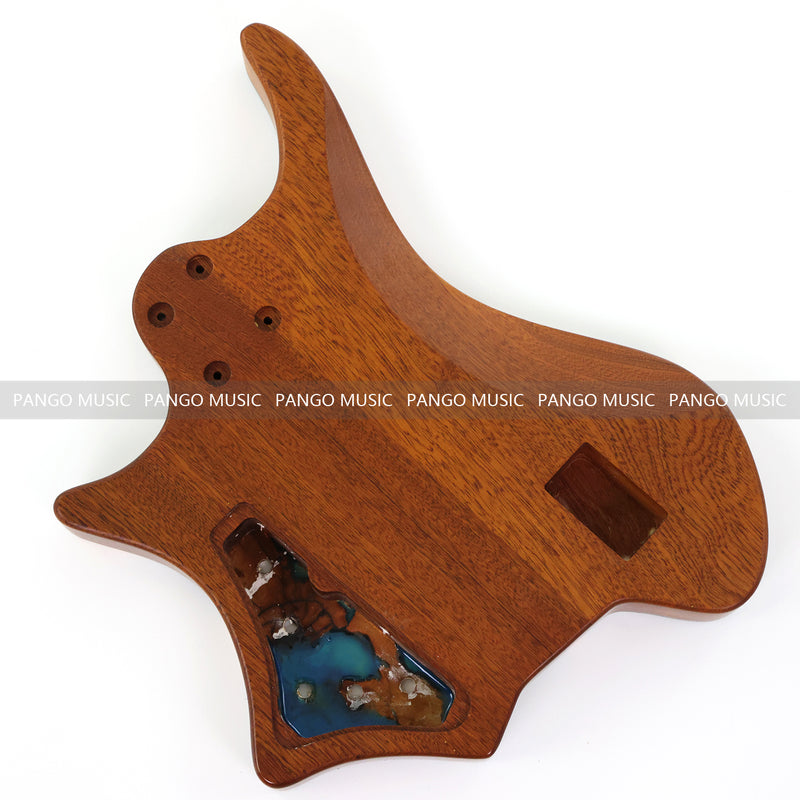 One-of-a-Kind Burl Wood Veneer Epoxy Resin 5 String Headless Electric Bass Guitar Body (H5B-012)