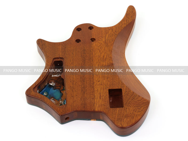 One-of-a-Kind Burl Wood Veneer Epoxy Resin 5 String Headless Electric Bass Guitar Body (H5B-012)