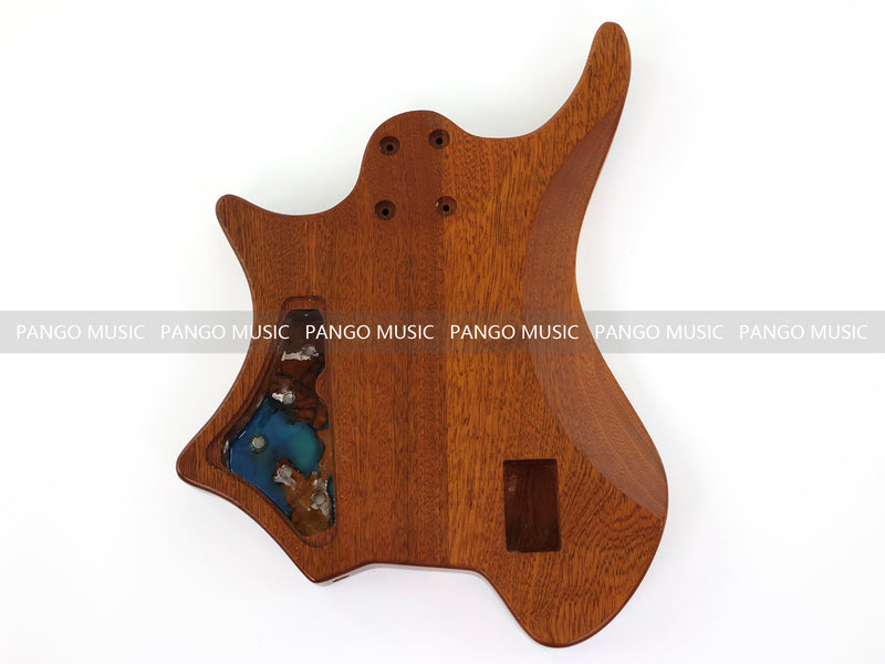 One-of-a-Kind Burl Wood Veneer Epoxy Resin 5 String Headless Electric Bass Guitar Body (H5B-012)