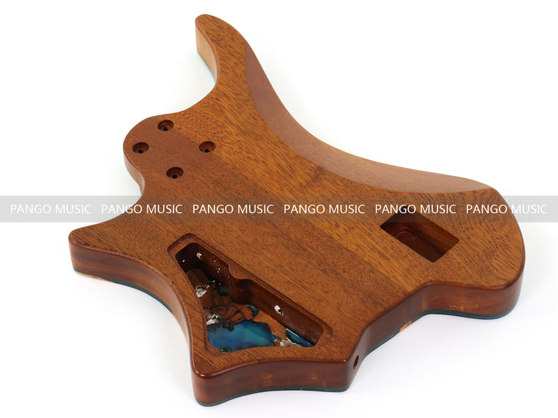 One-of-a-Kind Burl Wood Veneer Epoxy Resin 5 String Headless Electric Bass Guitar Body (H5B-012)