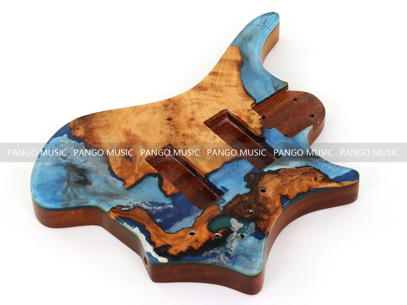 One-of-a-Kind Burl Wood Veneer Epoxy Resin 5 String Headless Electric Bass Guitar Body (H5B-012)