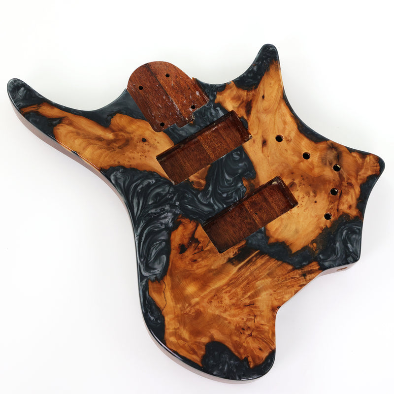 One-of-a-Kind Burl Wood Veneer Epoxy Resin 5 String Headless Electric Bass Guitar Body (H5B-013)