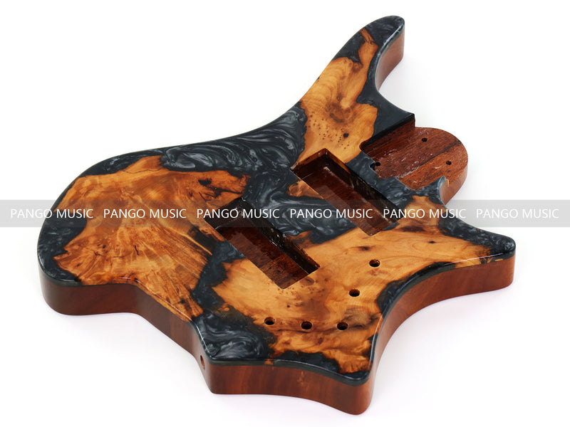 One-of-a-Kind Burl Wood Veneer Epoxy Resin 5 String Headless Electric Bass Guitar Body (H5B-013)