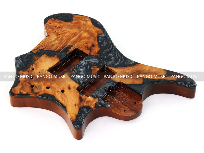 One-of-a-Kind Burl Wood Veneer Epoxy Resin 5 String Headless Electric Bass Guitar Body (H5B-013)