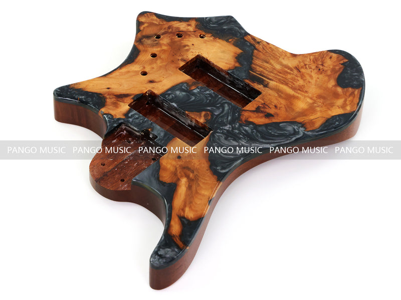 One-of-a-Kind Burl Wood Veneer Epoxy Resin 5 String Headless Electric Bass Guitar Body (H5B-013)