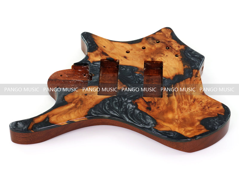 One-of-a-Kind Burl Wood Veneer Epoxy Resin 5 String Headless Electric Bass Guitar Body (H5B-013)