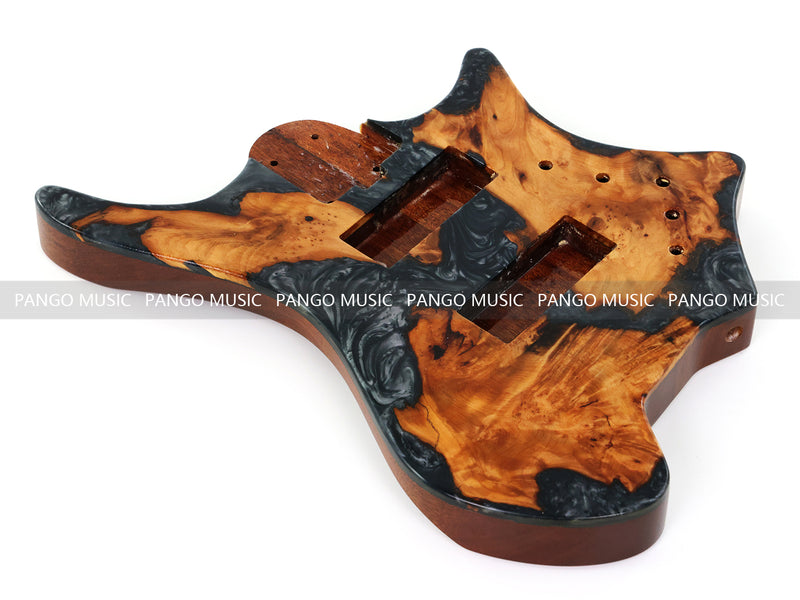 One-of-a-Kind Burl Wood Veneer Epoxy Resin 5 String Headless Electric Bass Guitar Body (H5B-013)