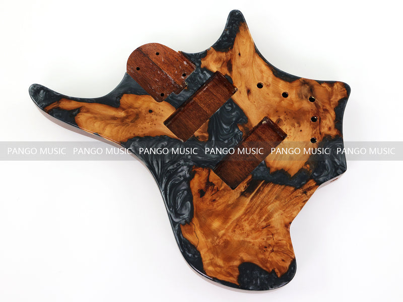One-of-a-Kind Burl Wood Veneer Epoxy Resin 5 String Headless Electric Bass Guitar Body (H5B-013)