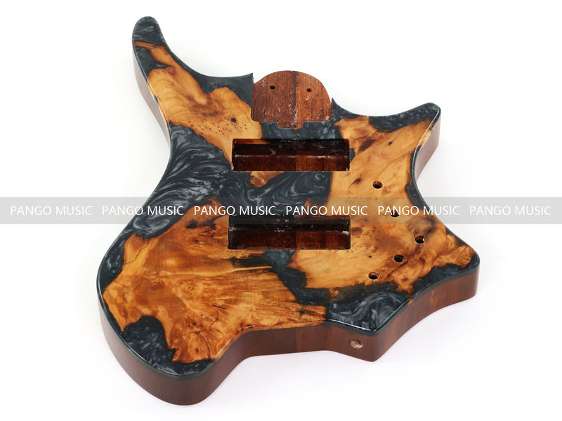 One-of-a-Kind Burl Wood Veneer Epoxy Resin 5 String Headless Electric Bass Guitar Body (H5B-013)