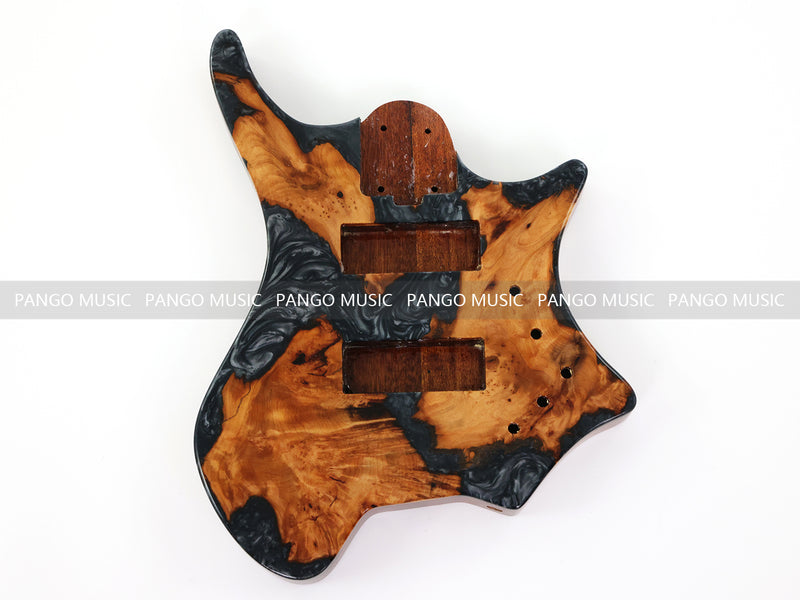 One-of-a-Kind Burl Wood Veneer Epoxy Resin 5 String Headless Electric Bass Guitar Body (H5B-013)