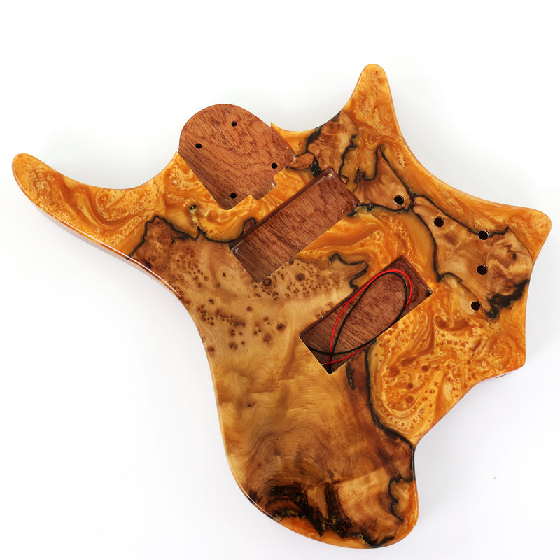 One-of-a-Kind Burl Wood Veneer Epoxy Resin 5 String Headless Electric Bass Guitar Body (H5B-014)
