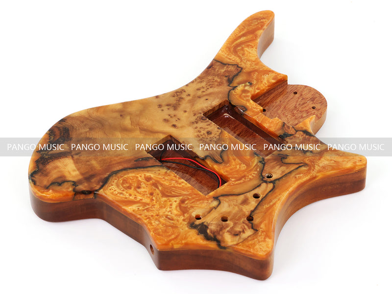 One-of-a-Kind Burl Wood Veneer Epoxy Resin 5 String Headless Electric Bass Guitar Body (H5B-014)