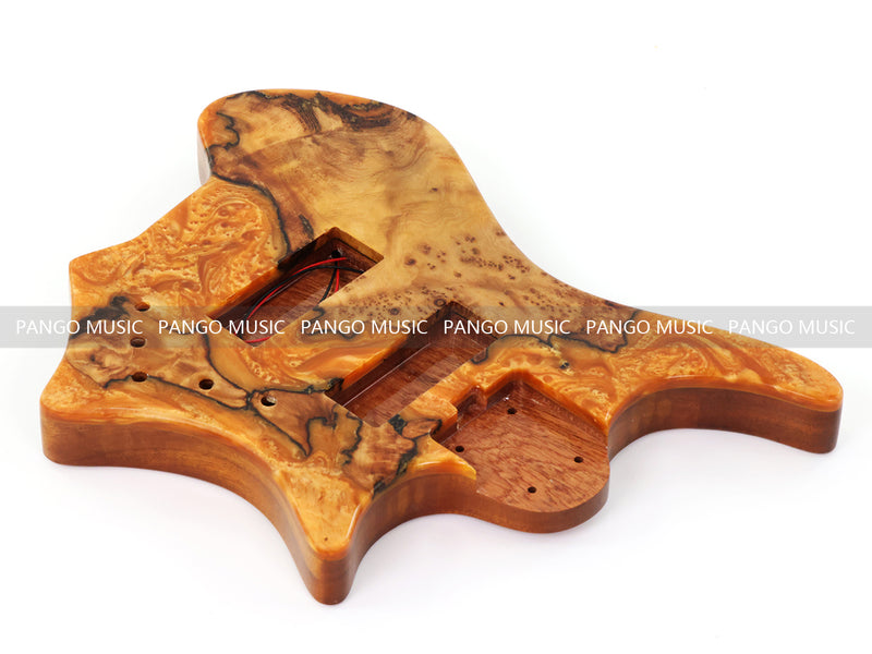 One-of-a-Kind Burl Wood Veneer Epoxy Resin 5 String Headless Electric Bass Guitar Body (H5B-014)