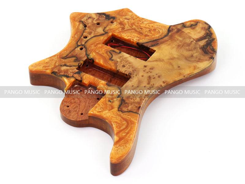 One-of-a-Kind Burl Wood Veneer Epoxy Resin 5 String Headless Electric Bass Guitar Body (H5B-014)
