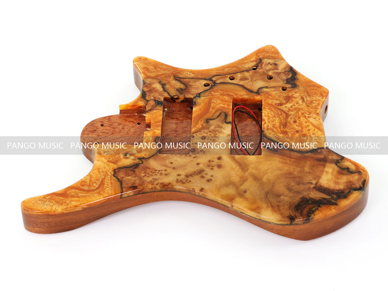 One-of-a-Kind Burl Wood Veneer Epoxy Resin 5 String Headless Electric Bass Guitar Body (H5B-014)