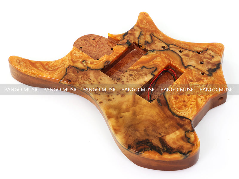 One-of-a-Kind Burl Wood Veneer Epoxy Resin 5 String Headless Electric Bass Guitar Body (H5B-014)