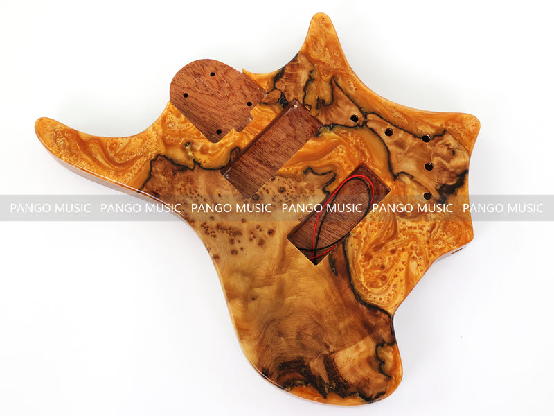 One-of-a-Kind Burl Wood Veneer Epoxy Resin 5 String Headless Electric Bass Guitar Body (H5B-014)
