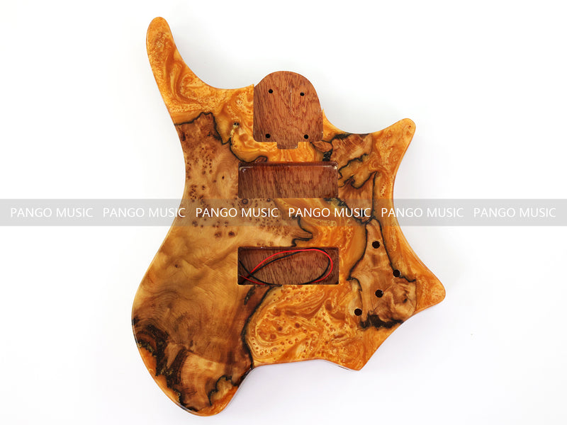 One-of-a-Kind Burl Wood Veneer Epoxy Resin 5 String Headless Electric Bass Guitar Body (H5B-014)
