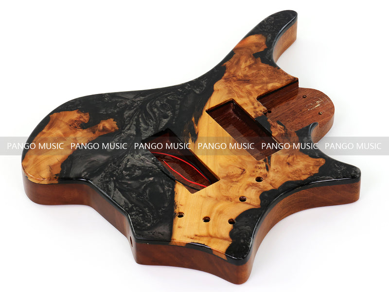One-of-a-Kind Burl Wood Veneer Epoxy Resin 5 String Headless Electric Bass Guitar Body (H5B-015)